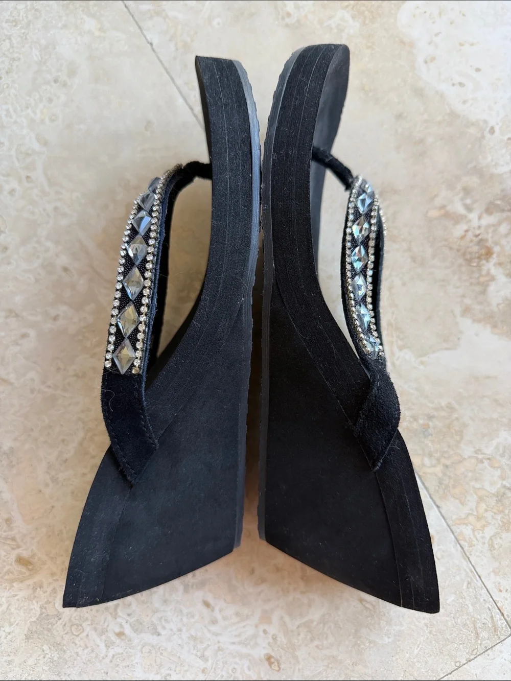 Yellow Box Black Jeweled Thong Sandals - Picture 4 of 6